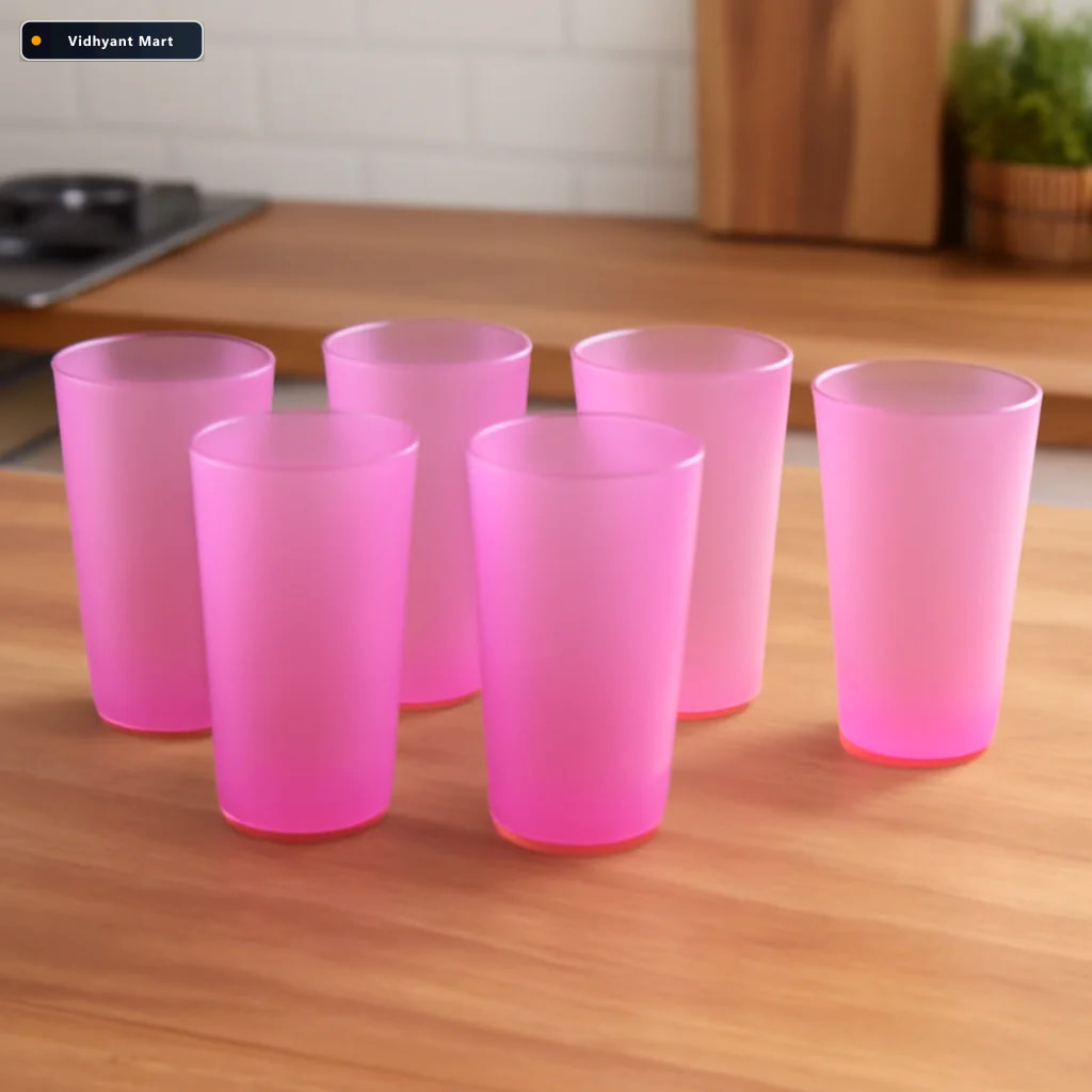 Vidhyant Mart Plastic Glass Set 6 Piece 300ml Durable Deodap Dri 1