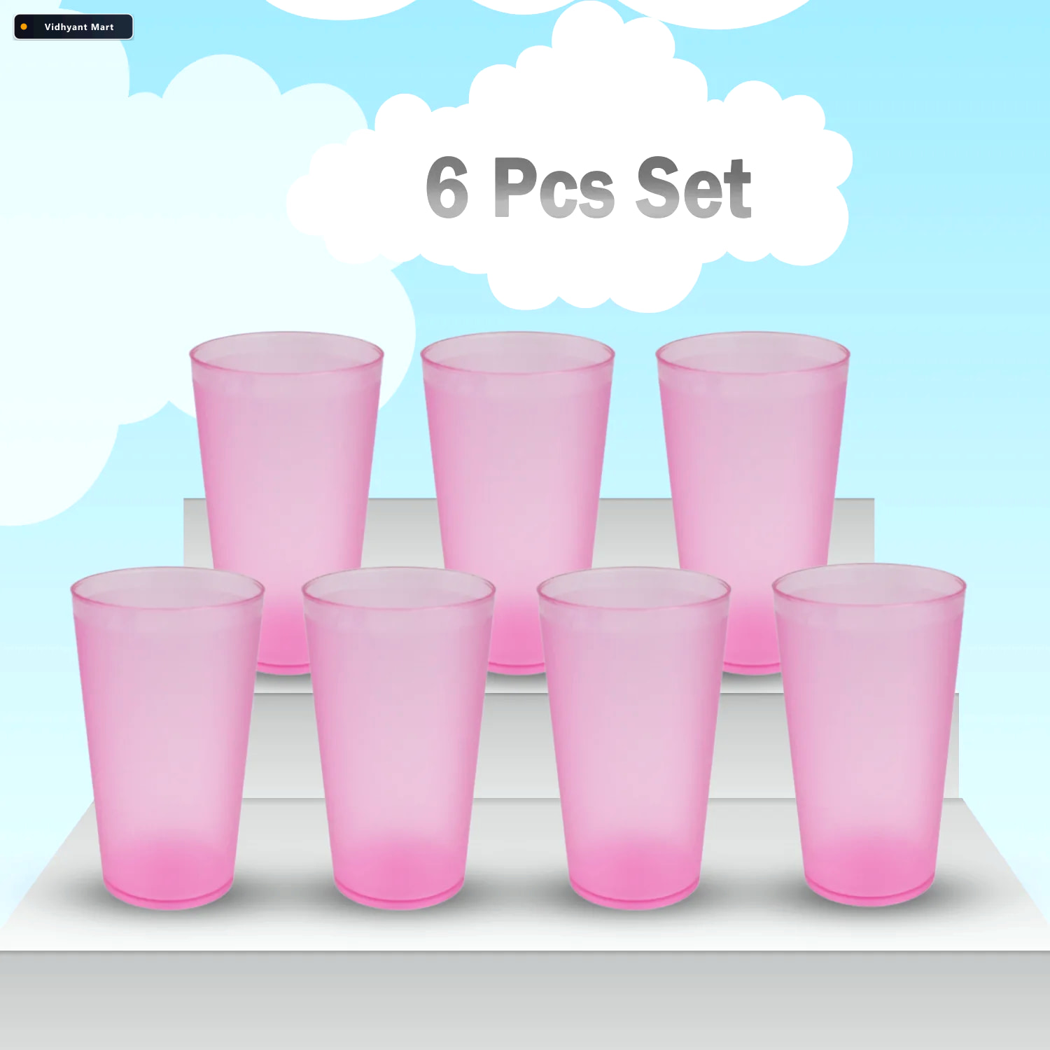 Vidhyant Mart Plastic Glass Set 6 Piece 300ml Durable Deodap Dri 3