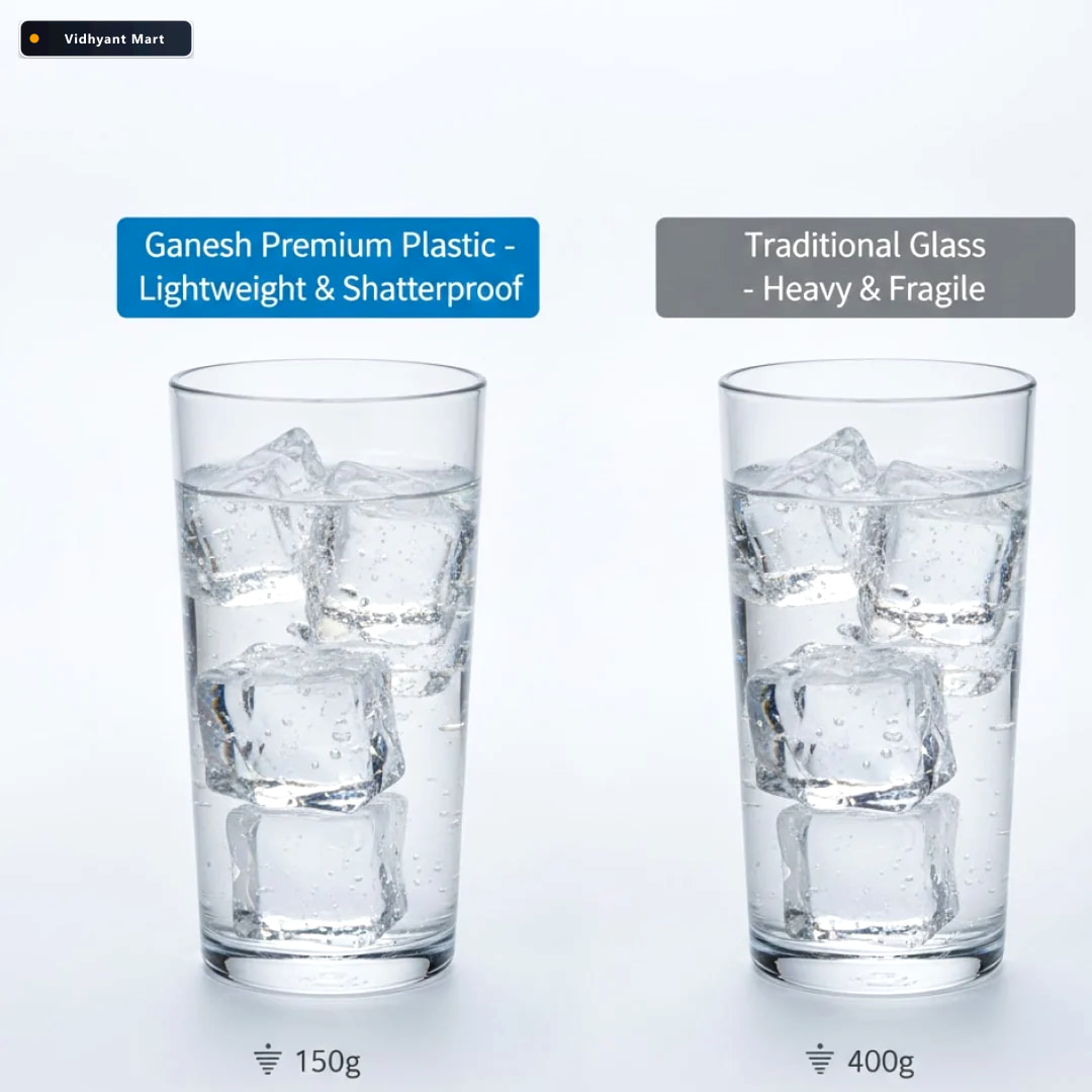 Vidhyant Mart Plastic Glasses Set Unbreakable Transparent 350ml 2