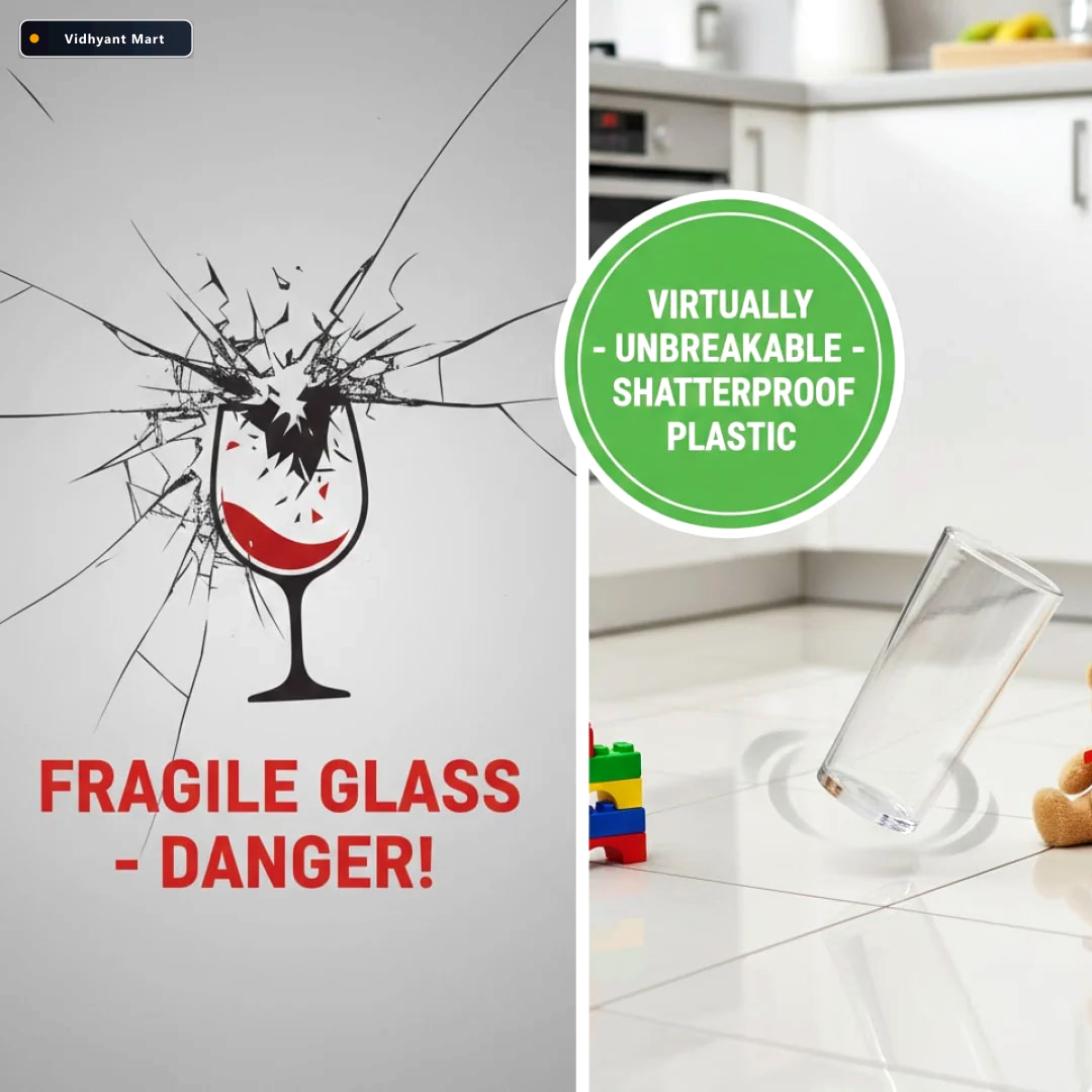 Vidhyant Mart Plastic Glasses Set Unbreakable Transparent 350ml 4