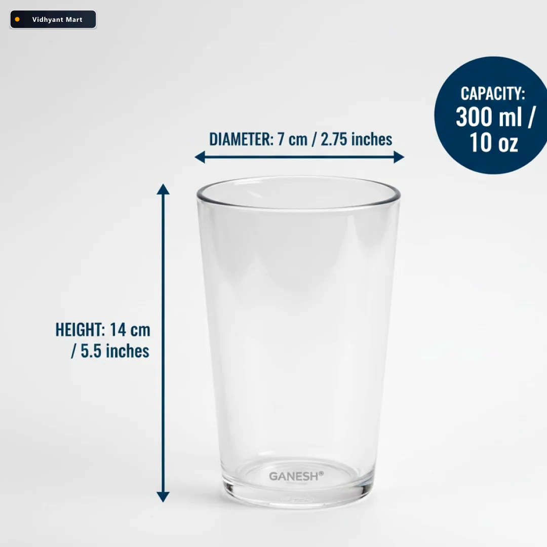 Vidhyant Mart Plastic Glasses Set Unbreakable Transparent 350ml 5