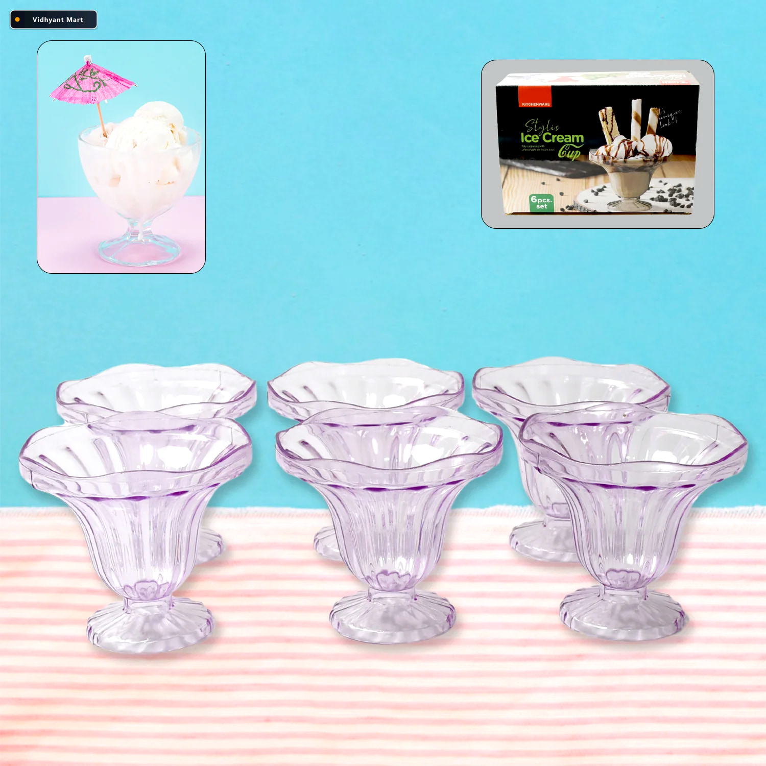 Vidhyant Mart Plastic Ice Cream Bowls Tulip Design Set Of 6 Serv 3