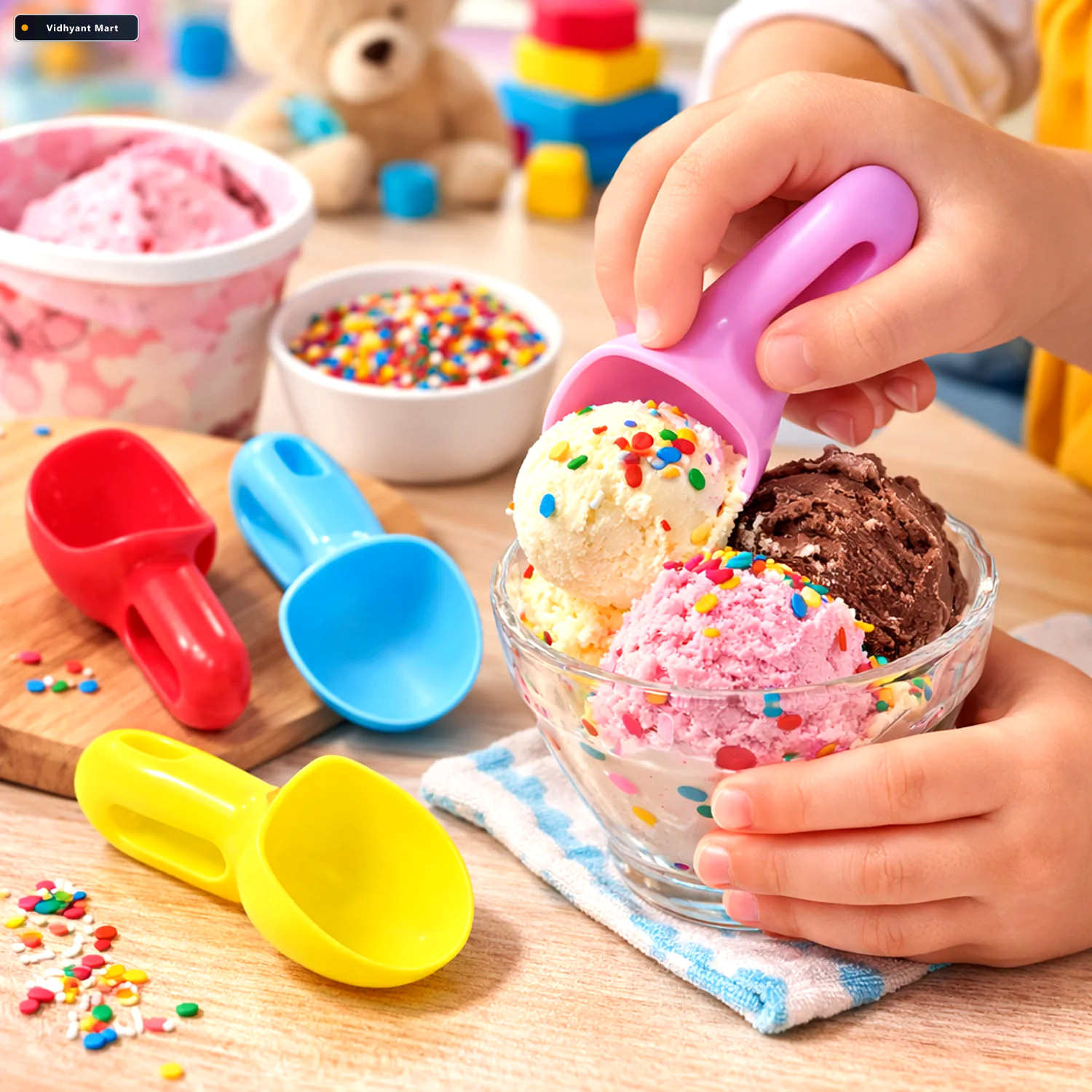 Vidhyant Mart Plastic Ice Cream Scoop 4 Pc Multipurpose Kitchen 3