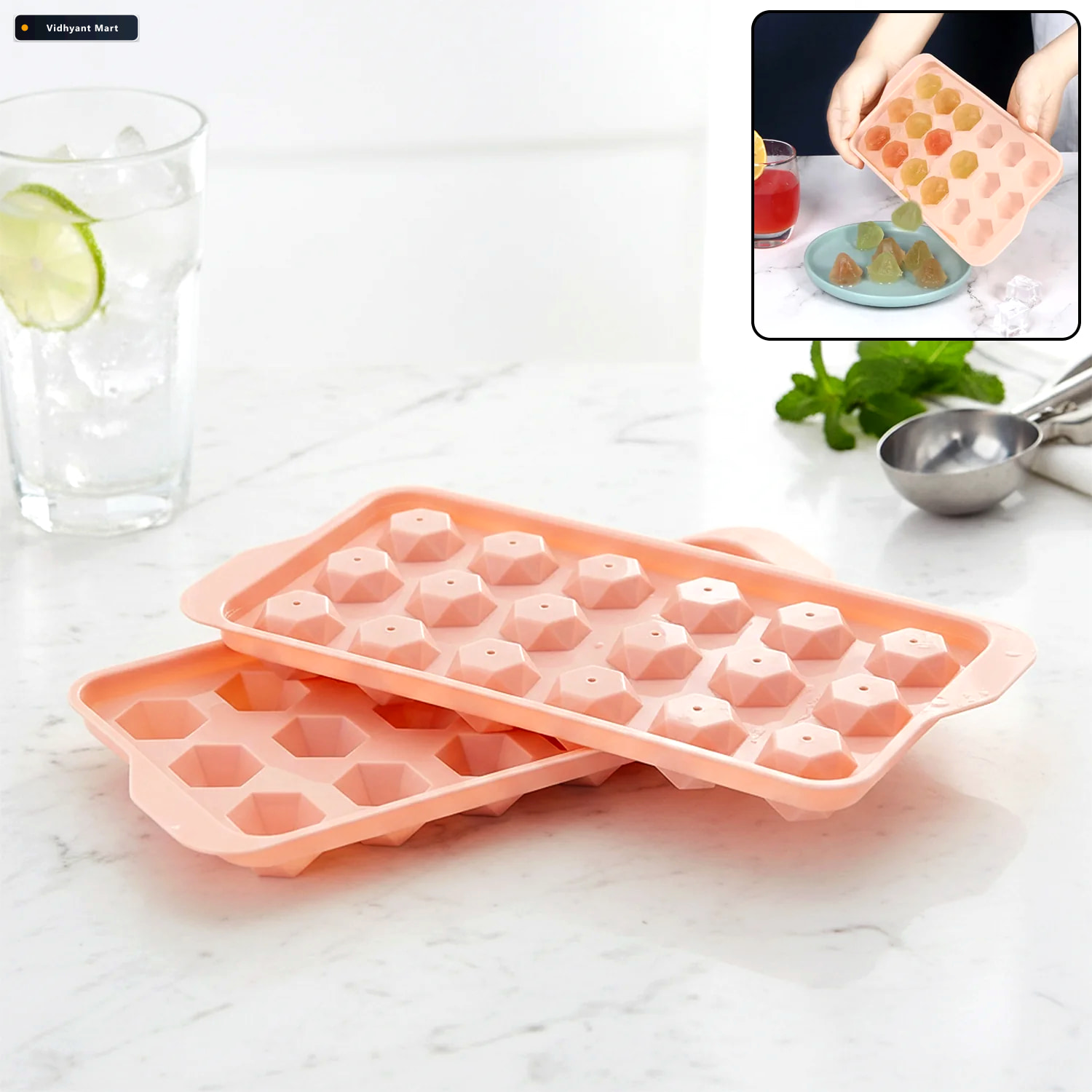 Vidhyant Mart Plastic Ice Cube Tray 18 Diamond Cavities For Easy 1