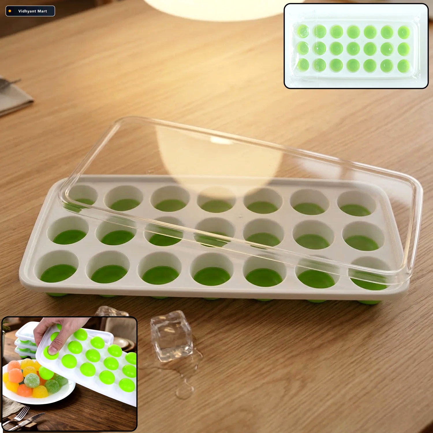 Vidhyant Mart Plastic Ice Cube Tray 21 Grid Round Mold With Lid 1