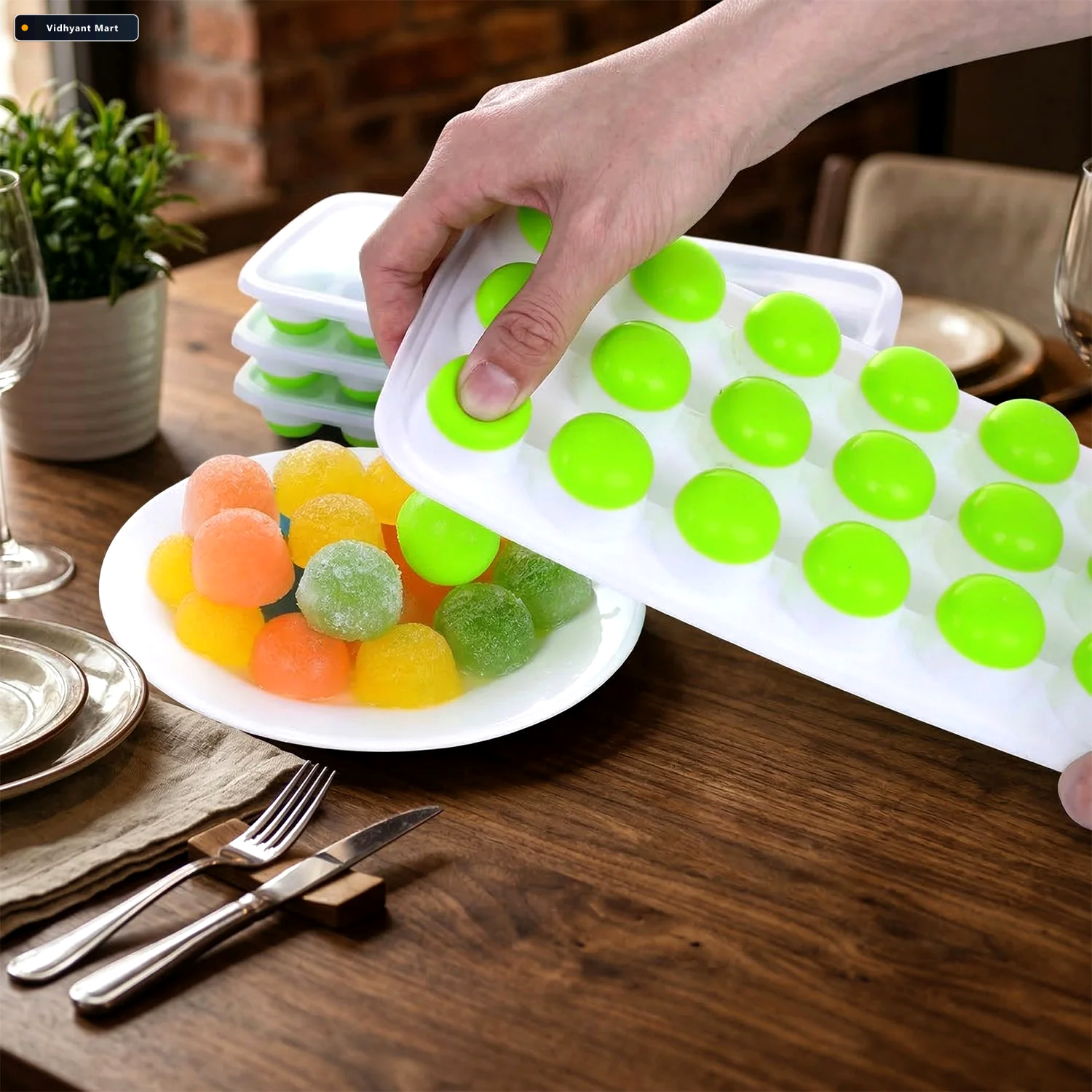 Vidhyant Mart Plastic Ice Cube Tray 21 Grid Round Mold With Lid 2