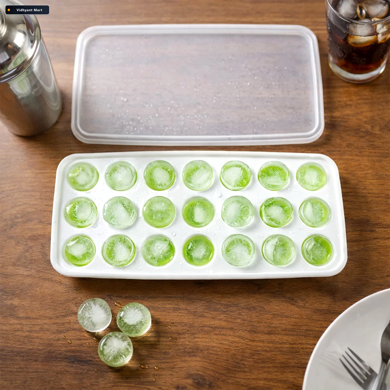 Vidhyant Mart Plastic Ice Cube Tray 21 Grid Round Mold With Lid 4