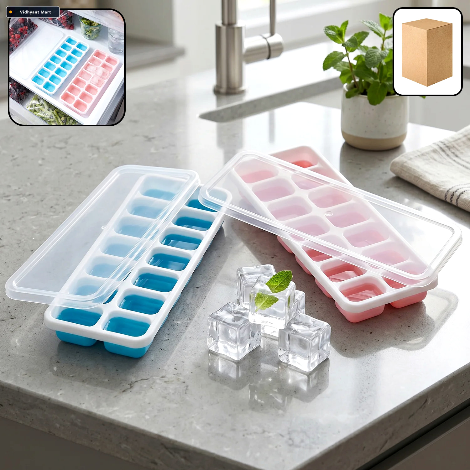 Vidhyant Mart Plastic Ice Cube Tray With Lid Hygienic Easy Relea 1