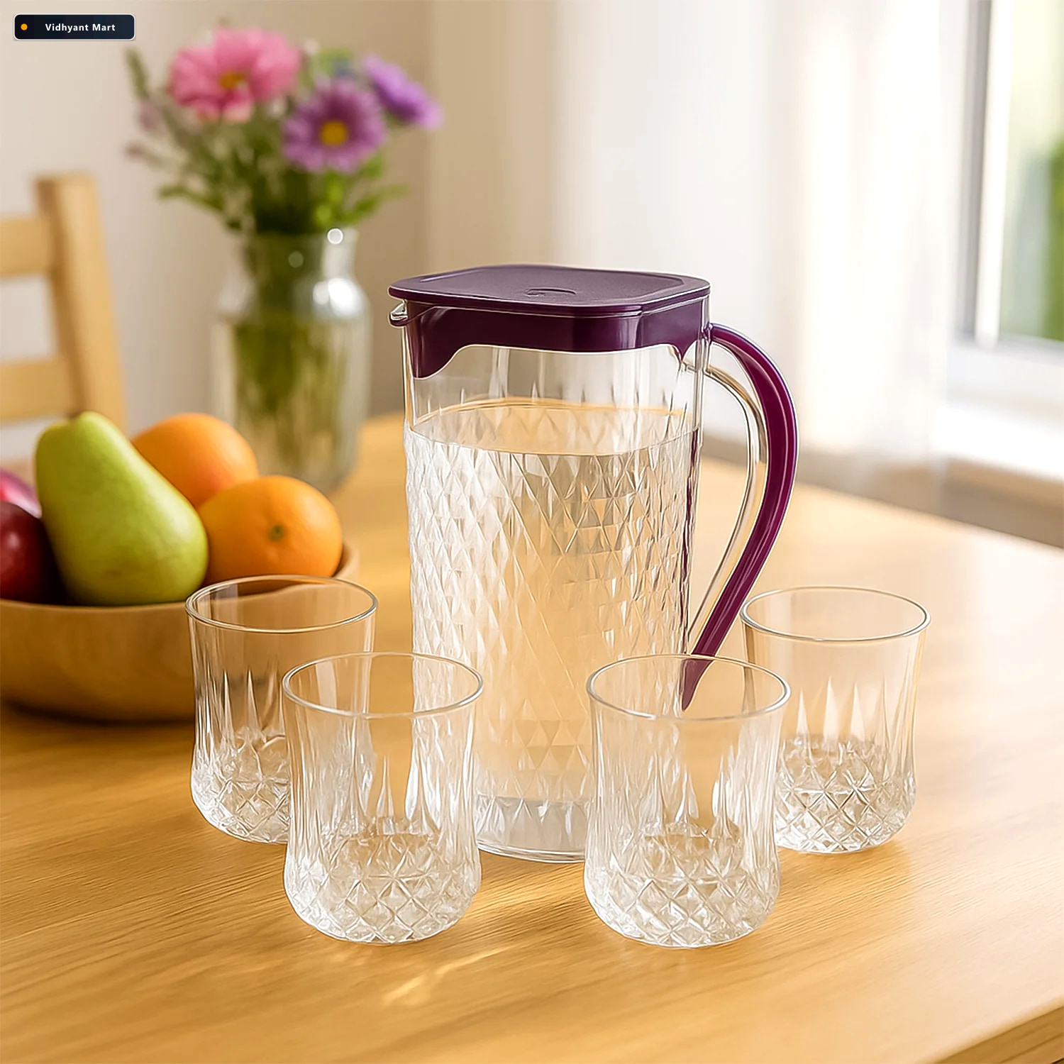 Vidhyant Mart Plastic Jug With Glasses Combo 5 Piece Bpa Free Se 1