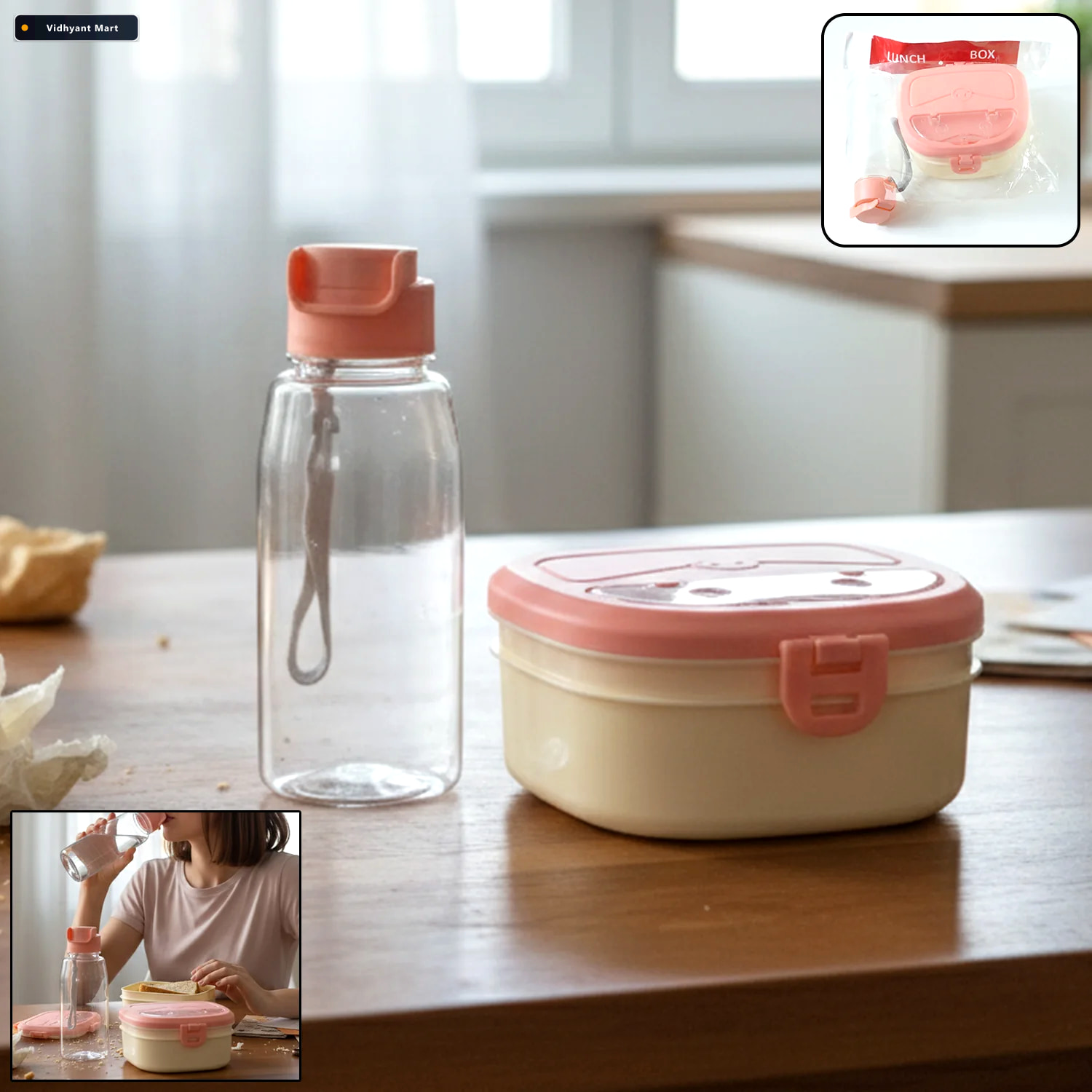 Vidhyant Mart Plastic Lunch Box Set Secure Lock Lid Dual Compart 2
