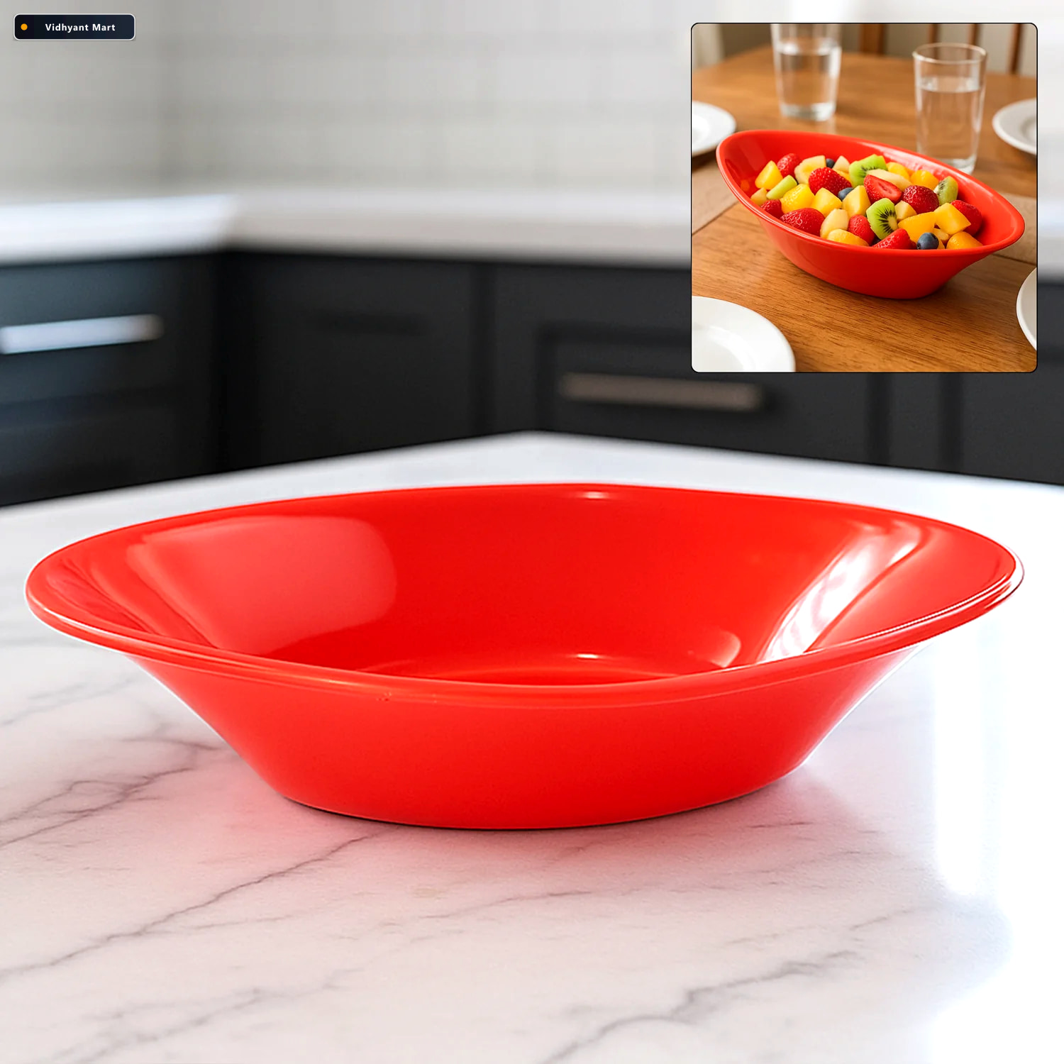 Vidhyant Mart Plastic Marin Serving Bowl Deep Oval Red Glossy Fi 1