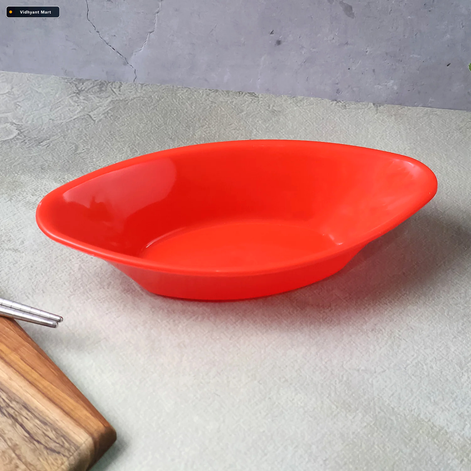 Vidhyant Mart Plastic Marin Serving Bowl Deep Oval Red Glossy Fi 3