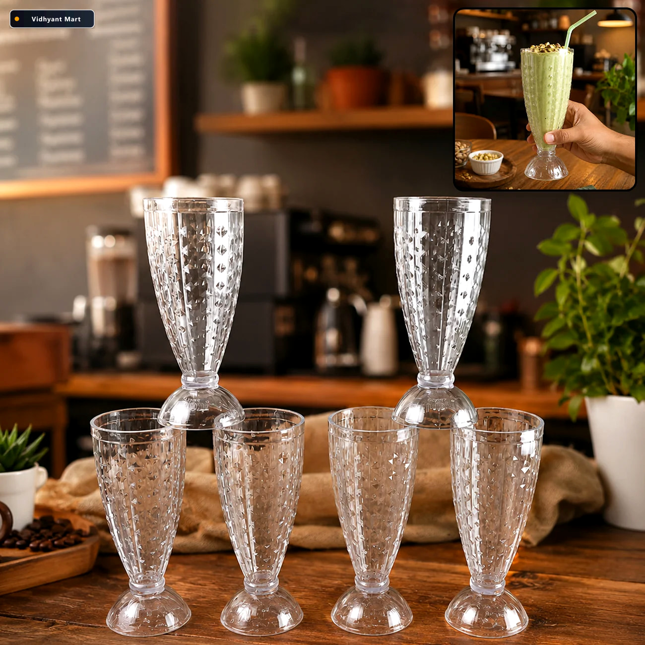Vidhyant Mart Plastic Milkshake Glass Set Durable 400ml Plastic 1