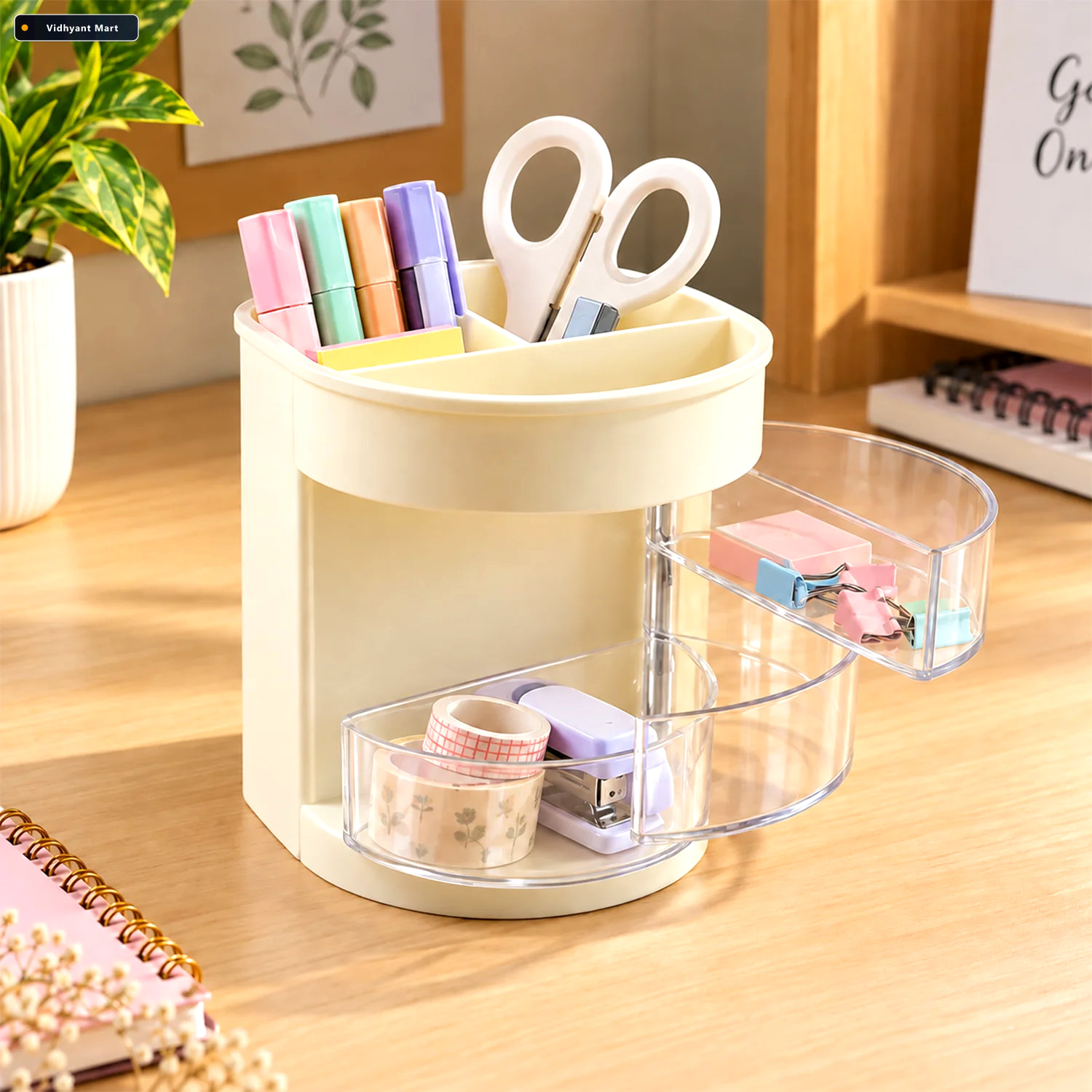 Vidhyant Mart Plastic Pen Holder With 6 Compartments And Clear D 1