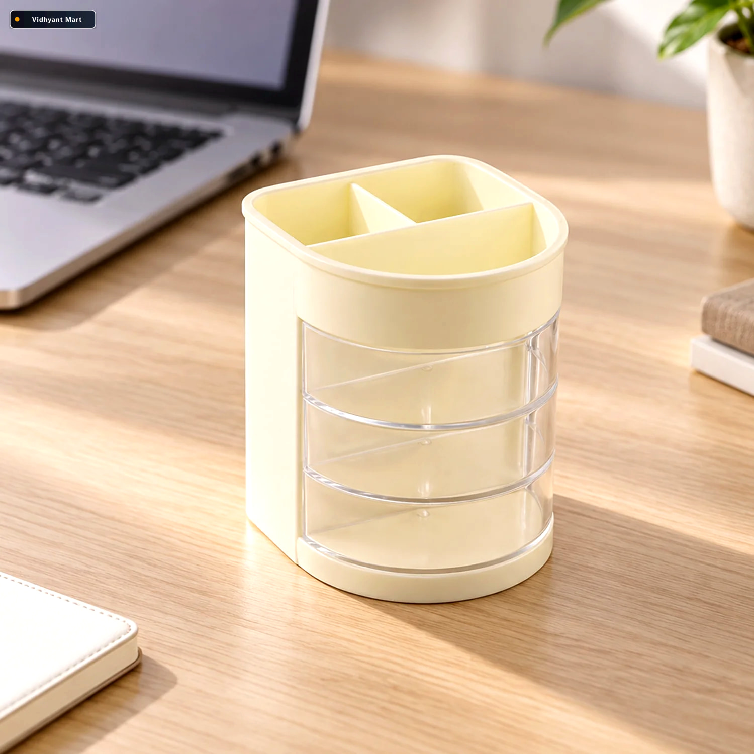 Vidhyant Mart Plastic Pen Holder With 6 Compartments And Clear D 2
