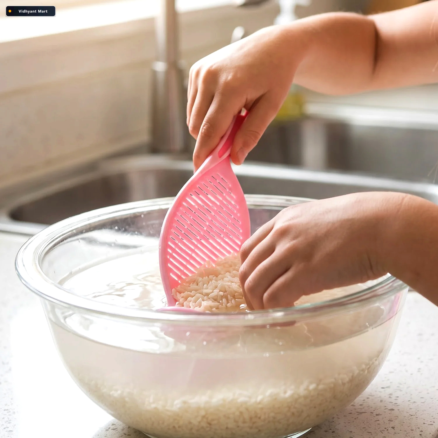Vidhyant Mart Plastic Rice Washing Strainer Spoon With Handle Fo 2