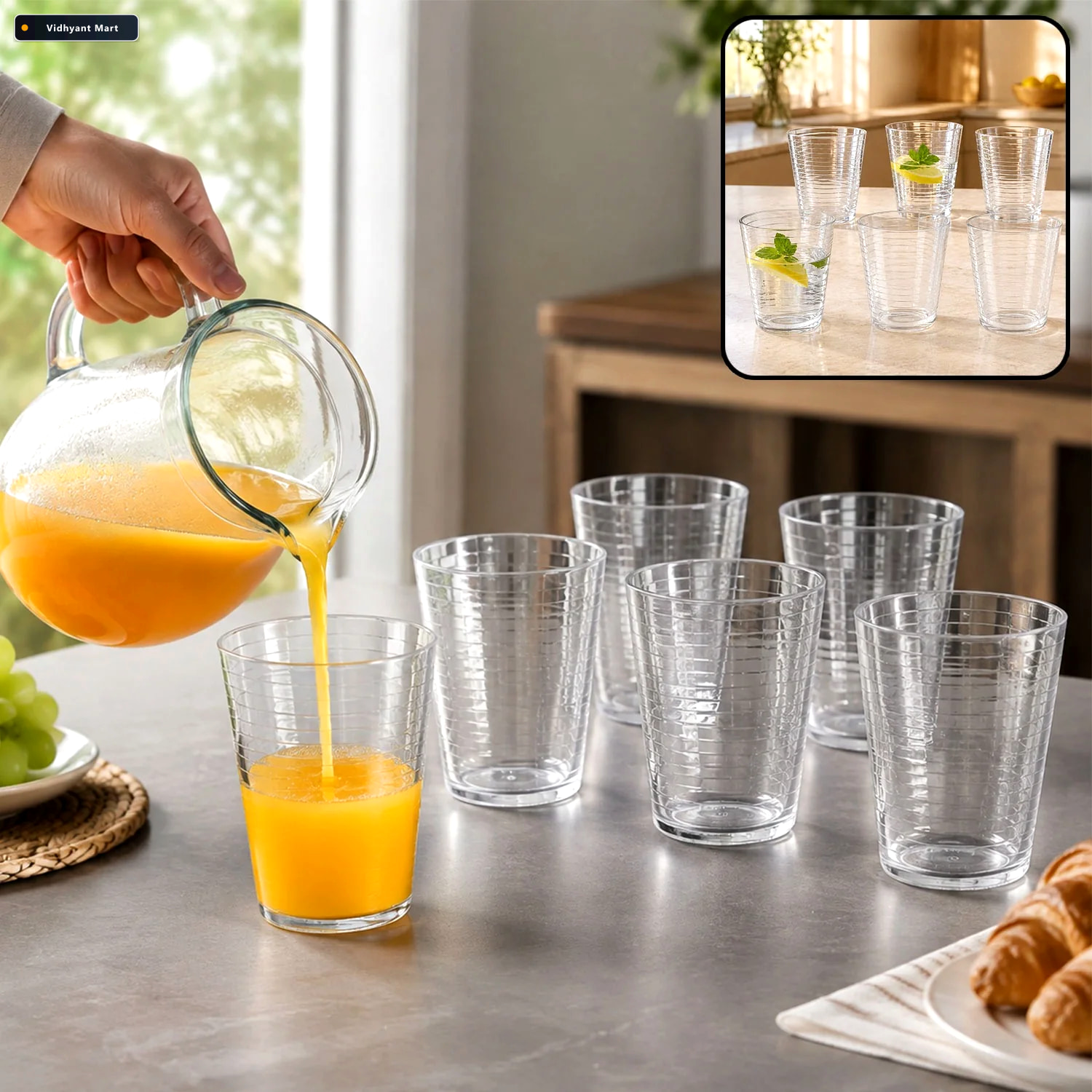 Vidhyant Mart Plastic Ringo Glass Durable 300ml Crystal Clear Tu 1
