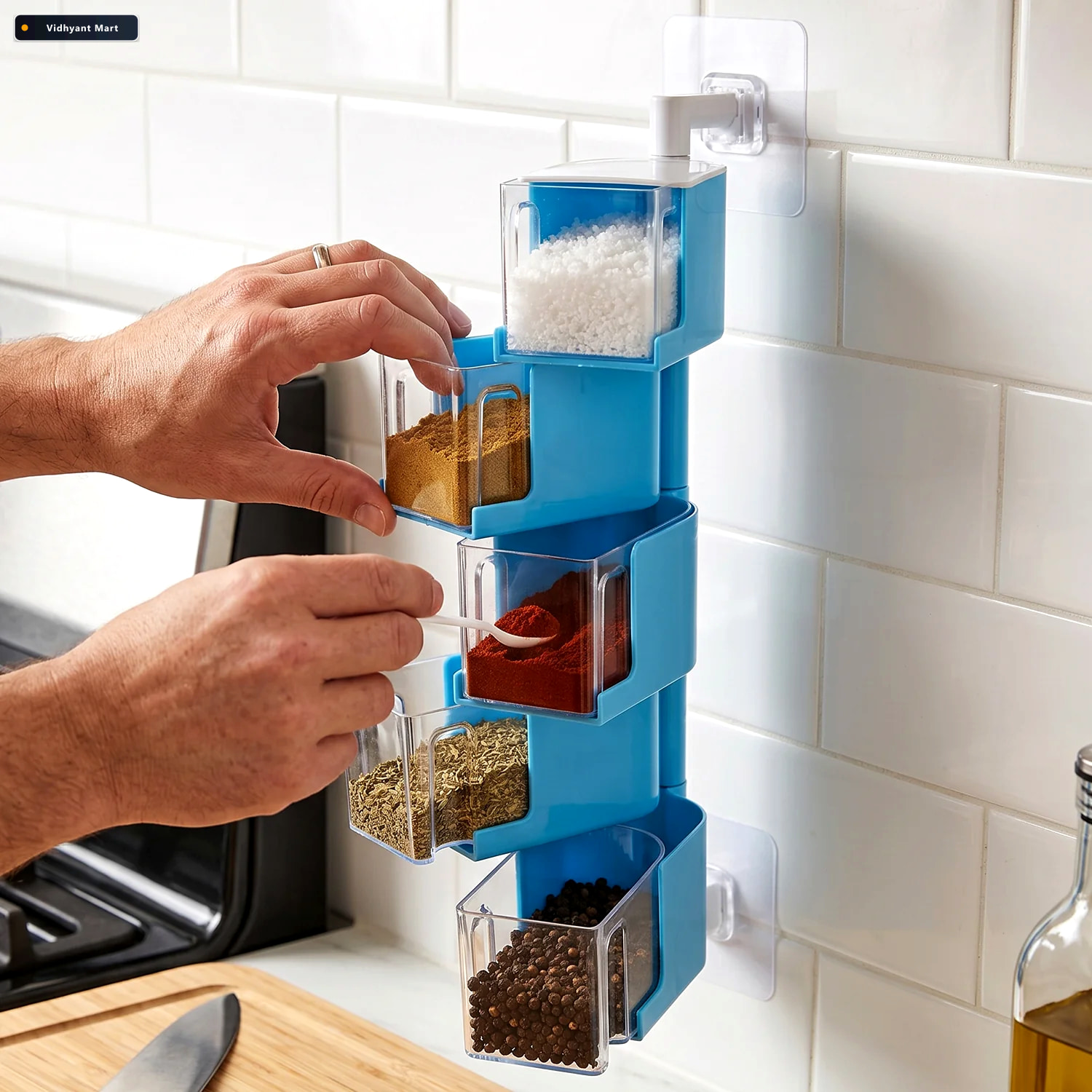 Vidhyant Mart Plastic Rotating Seasoning Box 5 Layer Wall Mounte 3