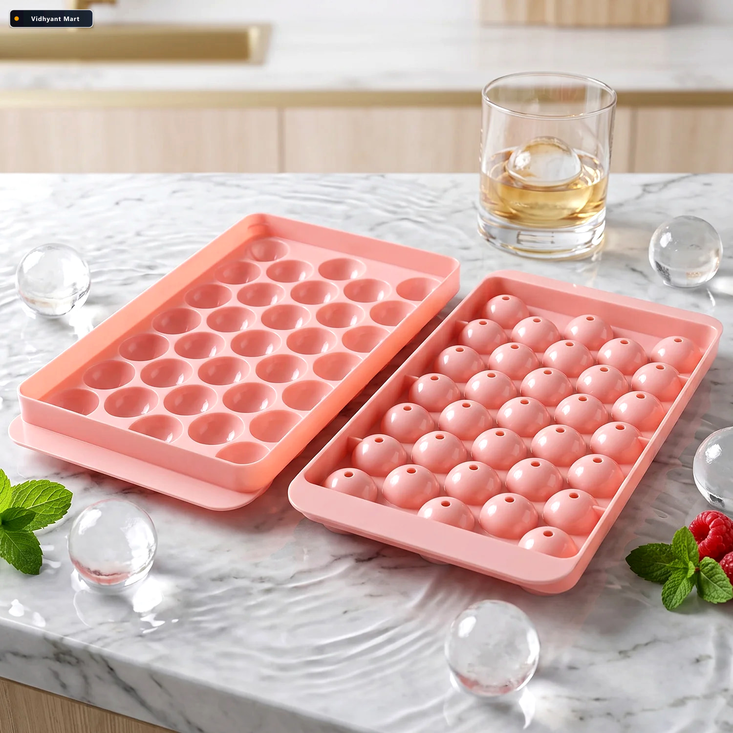 Vidhyant Mart Plastic Round Ice Ball Tray Mould With Flexible Ba 2