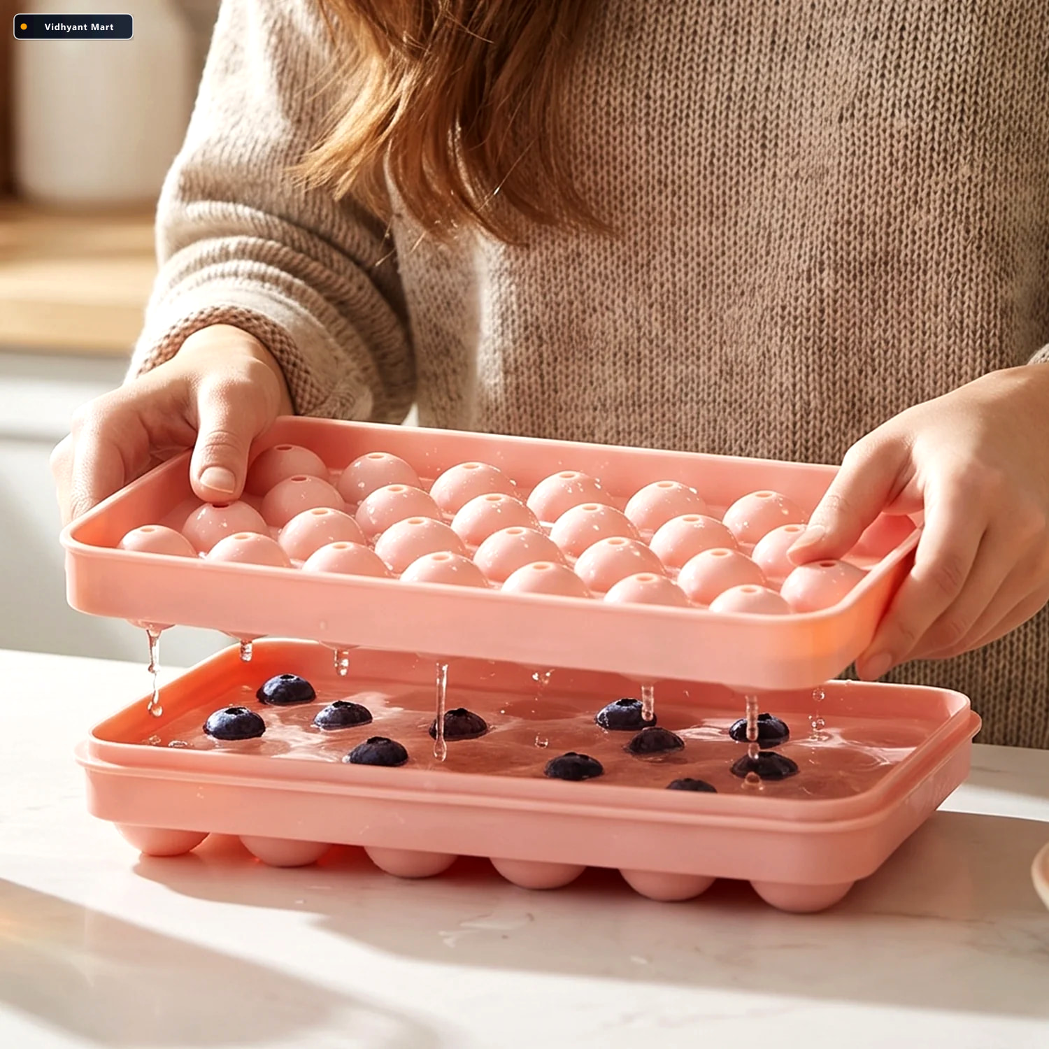 Vidhyant Mart Plastic Round Ice Ball Tray Mould With Flexible Ba 3