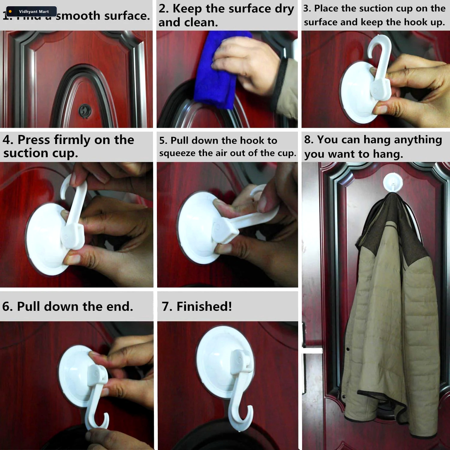 Vidhyant Mart Plastic Round Suction Wall Hook For Bathroom Kitch 3