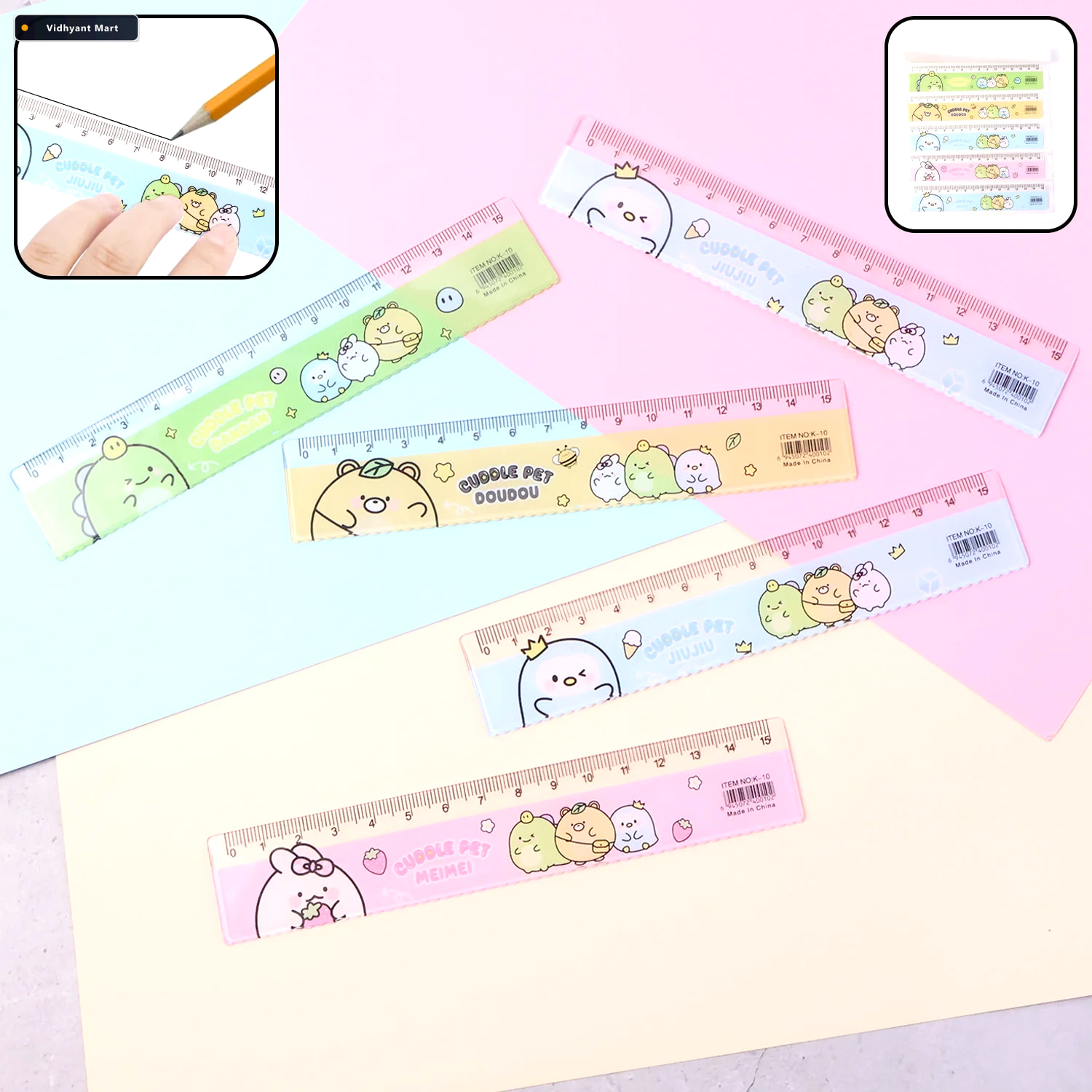 Vidhyant Mart Plastic Ruler Set For Kids Durable Cartoon Design 1