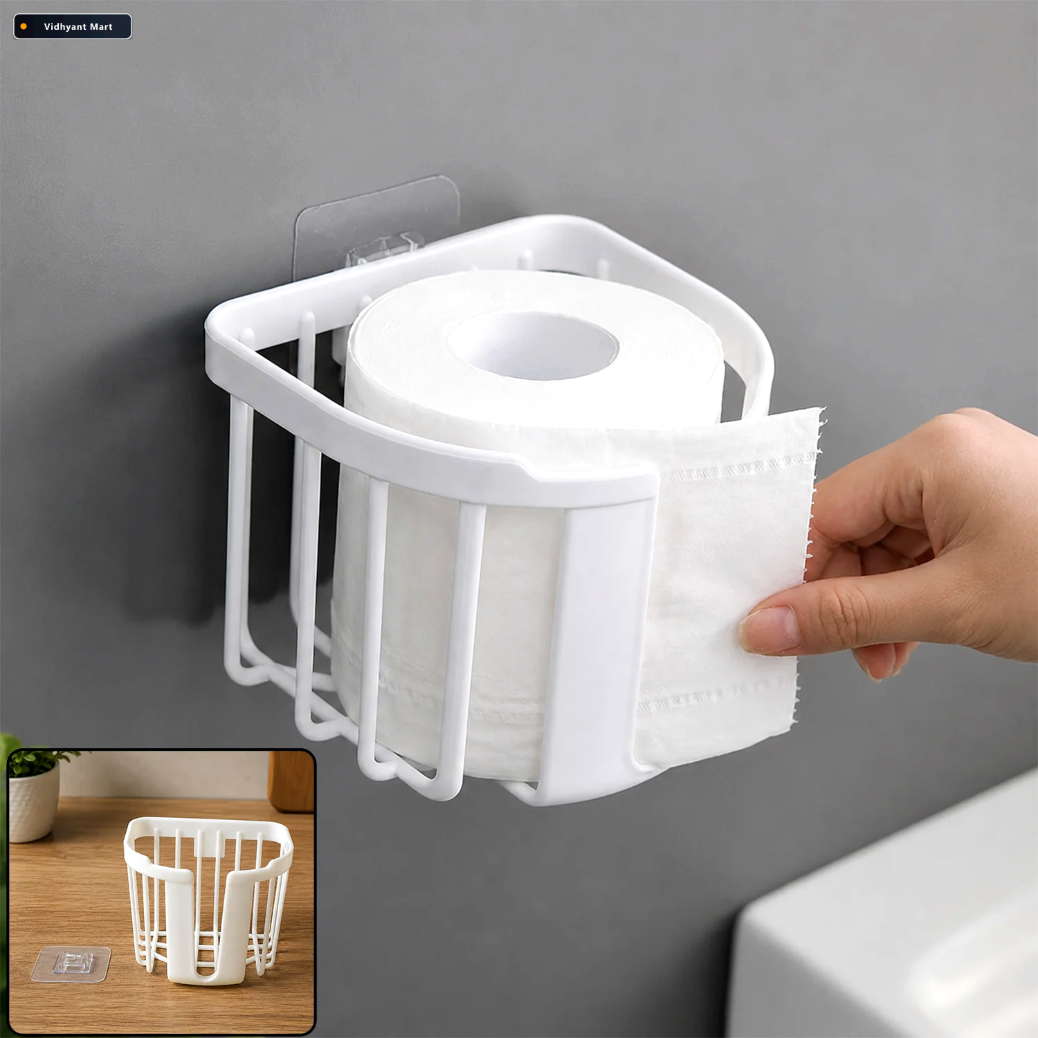 Vidhyant Mart Plastic Self Adhesive Wall Mounted Toilet Paper Ro 1