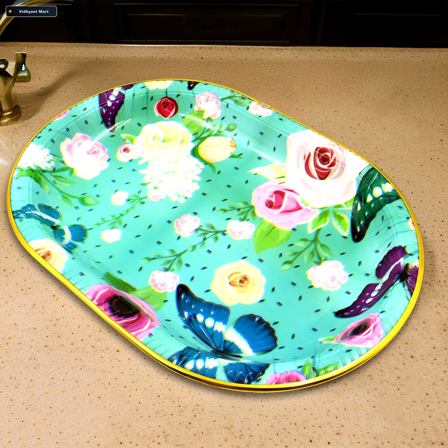 Vidhyant Mart Plastic Serving Tray Flower Print Design 35x24cm S 3