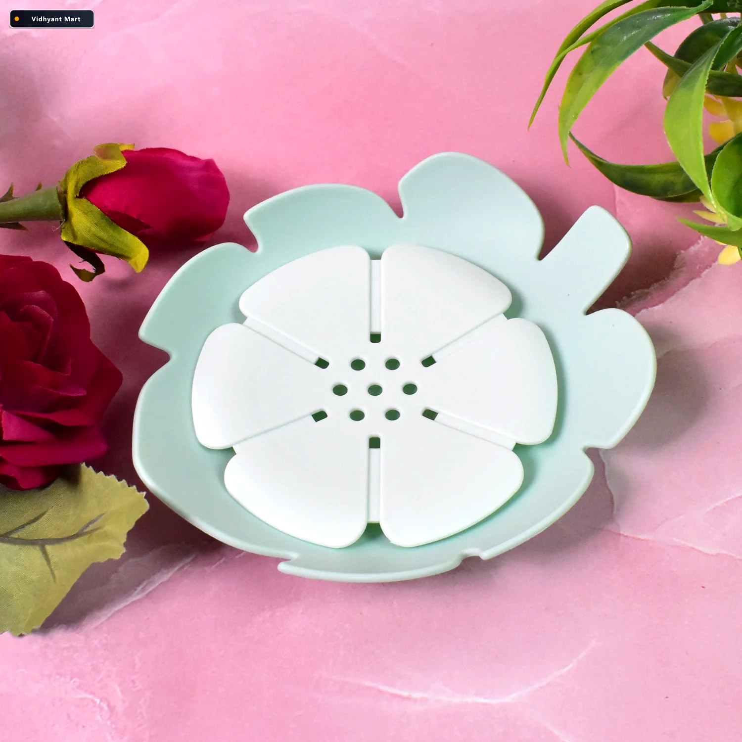 Vidhyant Mart Plastic Soap Dish Self Draining Floral Design Velv 3