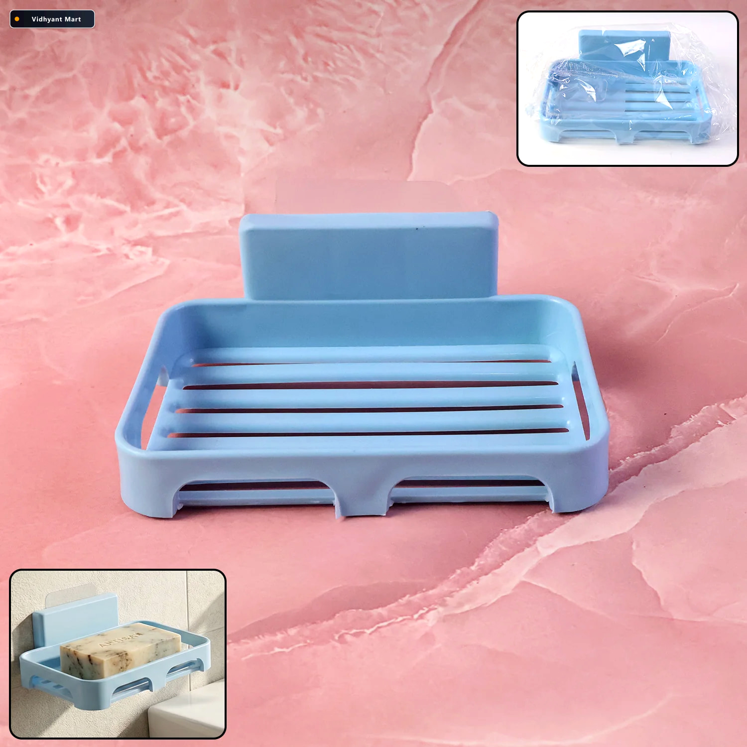 Vidhyant Mart Plastic Soap Dish With Drain Slots Self Adhesive W 2