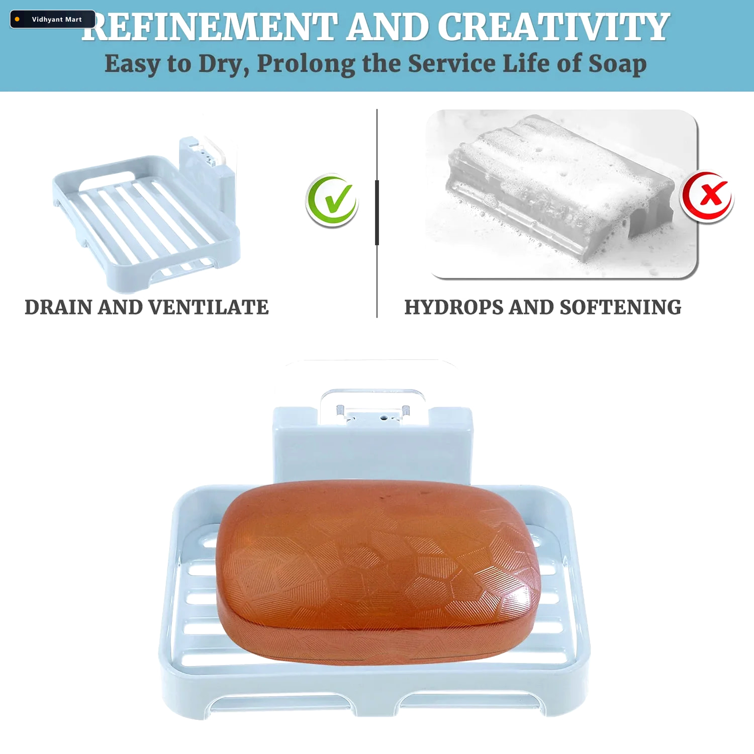 Vidhyant Mart Plastic Soap Dish With Drain Slots Self Adhesive W 3