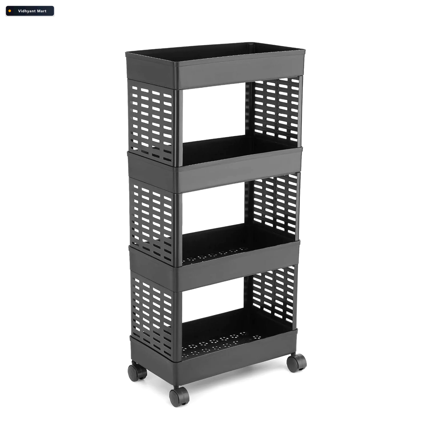 Vidhyant Mart Plastic Storage Rack 4 Layer Utility Trolley With 4