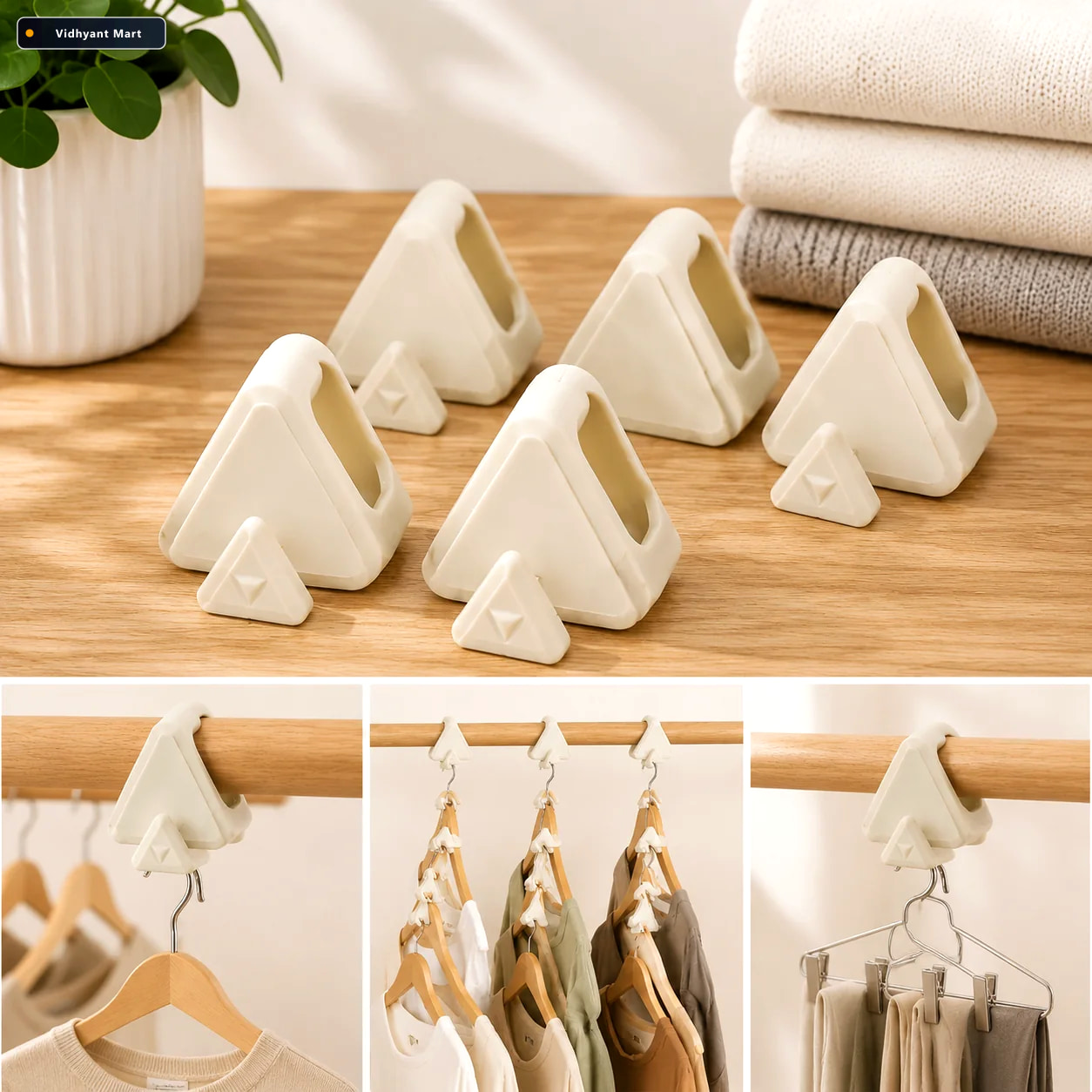Vidhyant Mart Plastic Triangle Hanger Connector Hooks Space Savi 1
