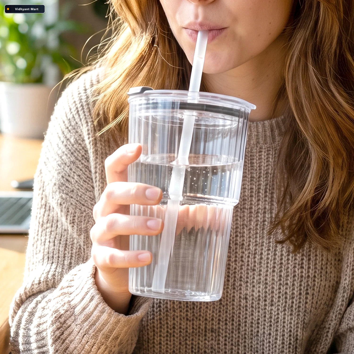 Vidhyant Mart Plastic Tumbler With Lid 450ml Reusable Clear Leak 2