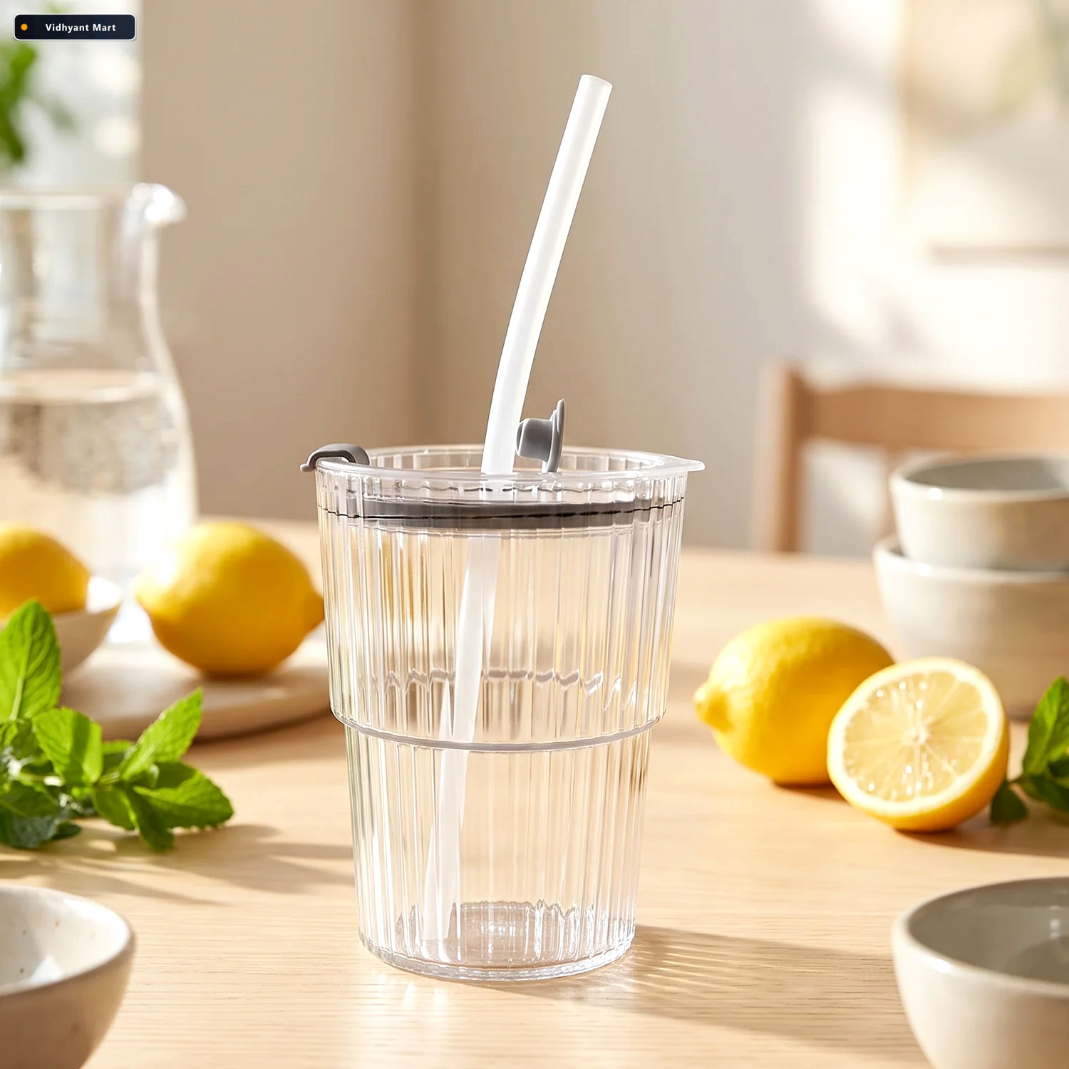 Vidhyant Mart Plastic Tumbler With Lid 450ml Reusable Clear Leak 3