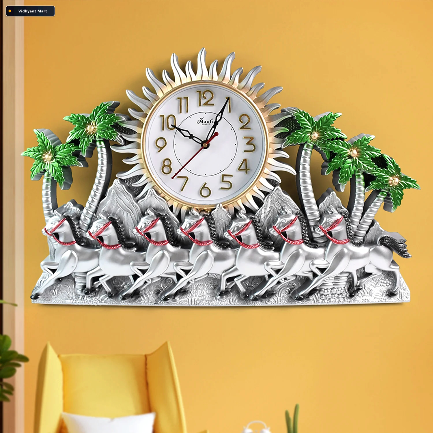 Vidhyant Mart Plastic Wall Clock Silent Sweep With Running Horse 1