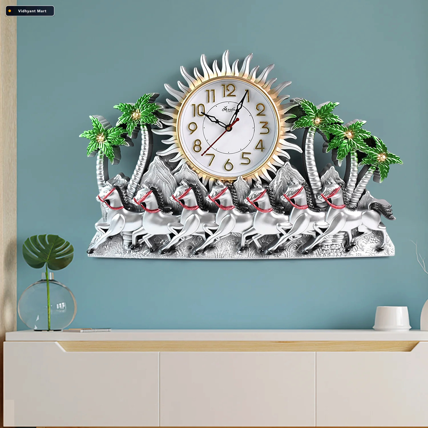 Vidhyant Mart Plastic Wall Clock Silent Sweep With Running Horse 3