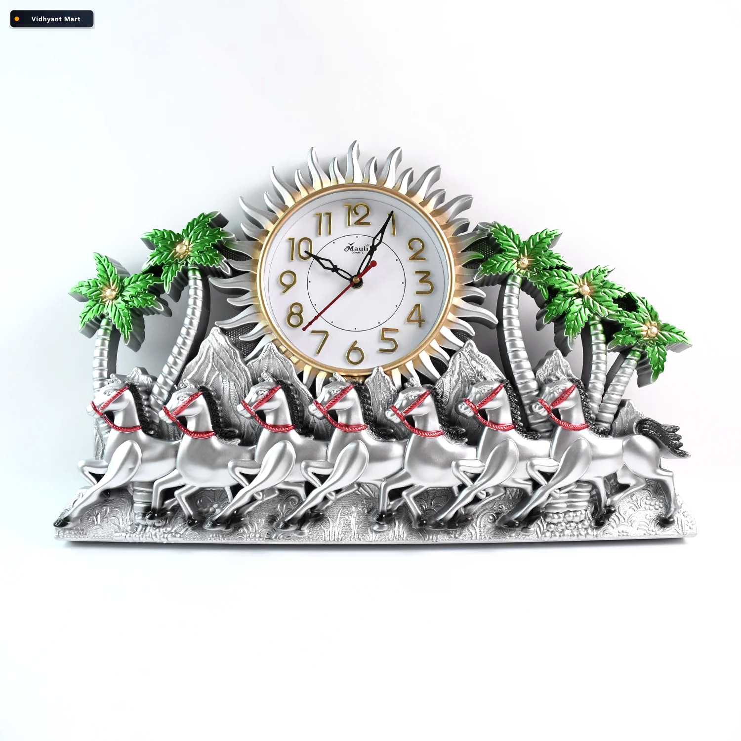 Vidhyant Mart Plastic Wall Clock Silent Sweep With Running Horse 4