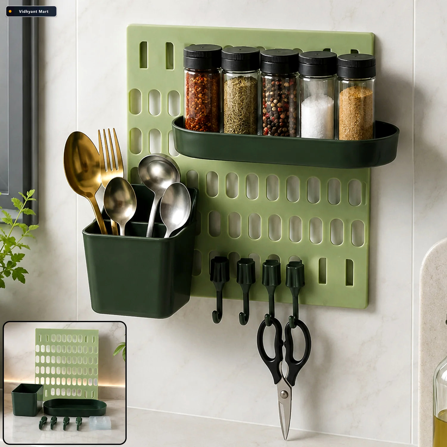 Vidhyant Mart Plastic Wall Mounted Pegboard Kitchen Organizer Wi 1