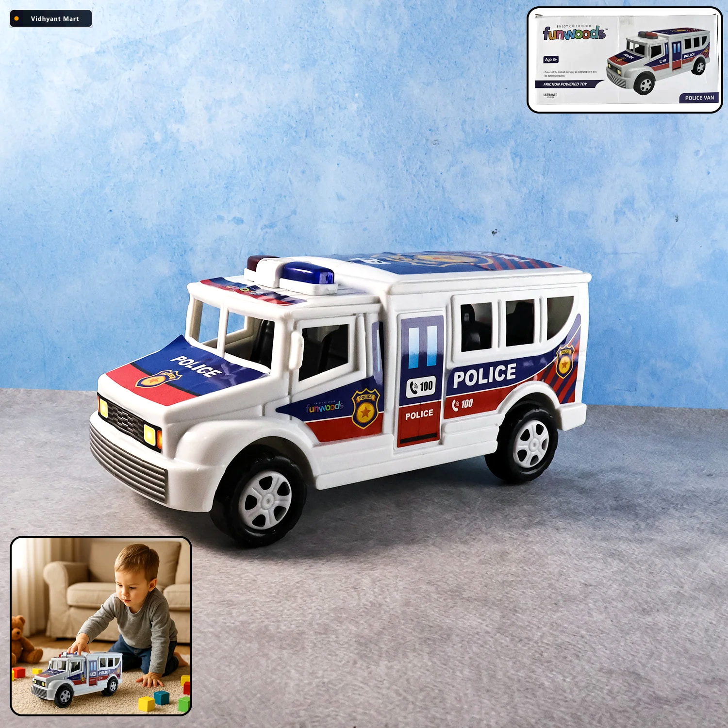 Vidhyant Mart Police Van Toy Friction Powered Realistic Kids Veh 1