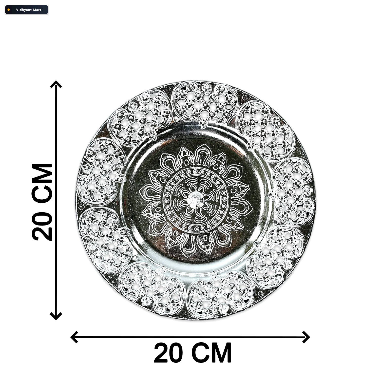 Vidhyant Mart Pooja Thali Set 8 Inch Plastic Silver Color For Fe 3