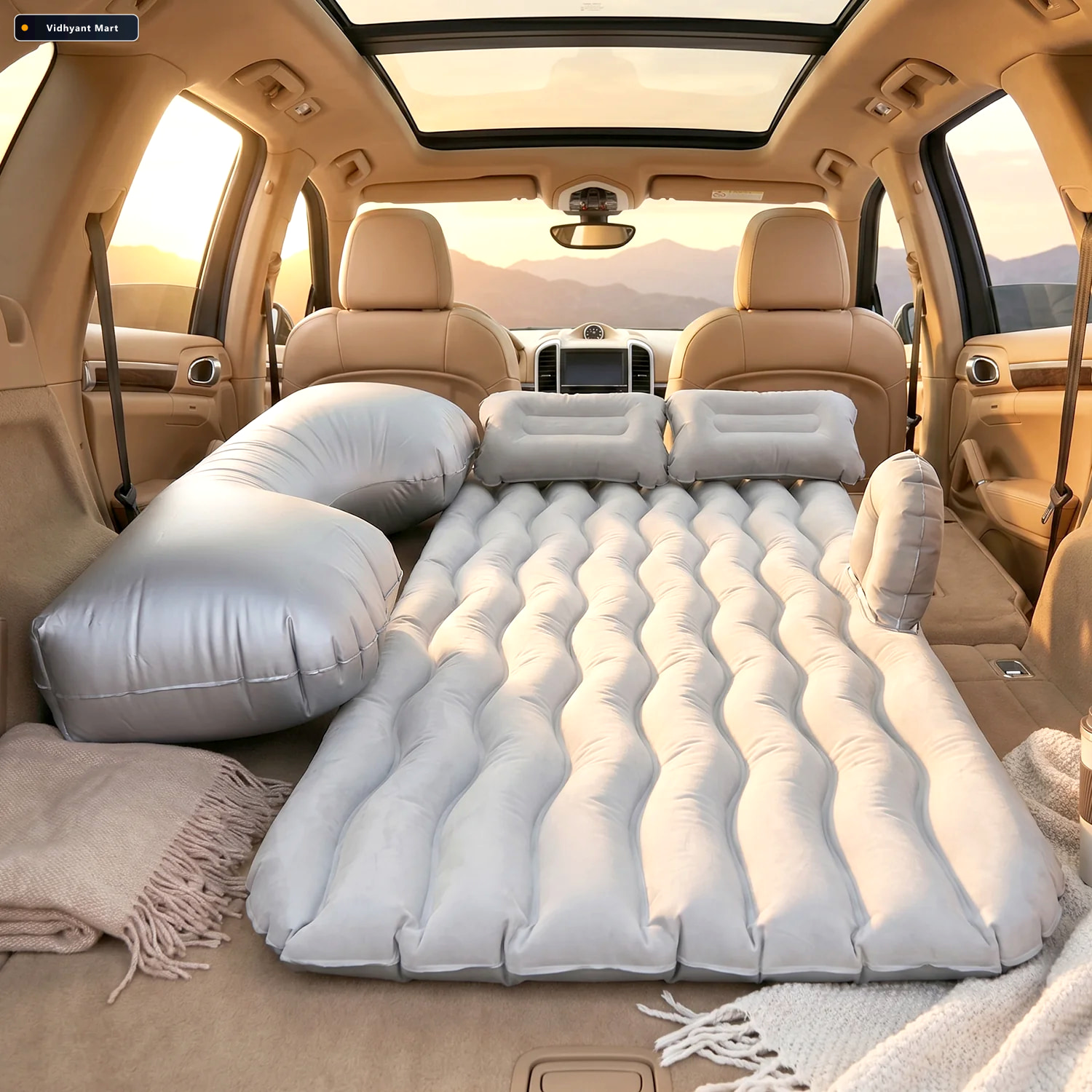 Vidhyant Mart Portable Car Air Mattress Foldable With Pump Pillo 1