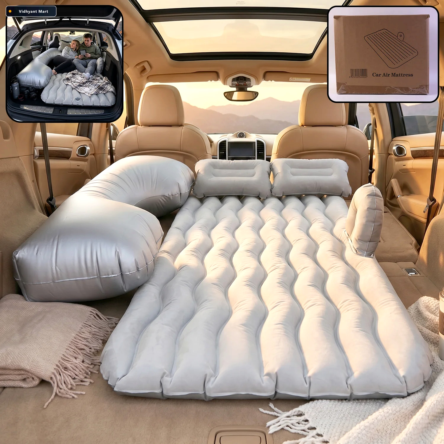 Vidhyant Mart Portable Car Air Mattress Foldable With Pump Pillo 2
