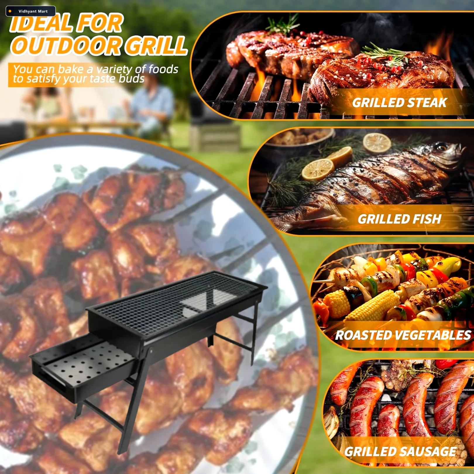 Vidhyant Mart Portable Charcoal Bbq Grill Folding Design For Out 4