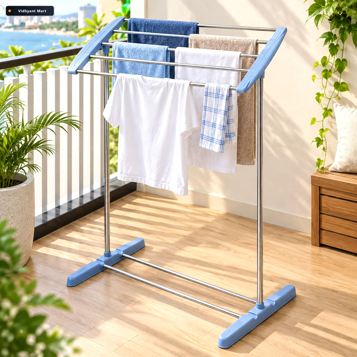 Vidhyant Mart Portable Clothes Drying Rack Foldable Steel Plasti 1
