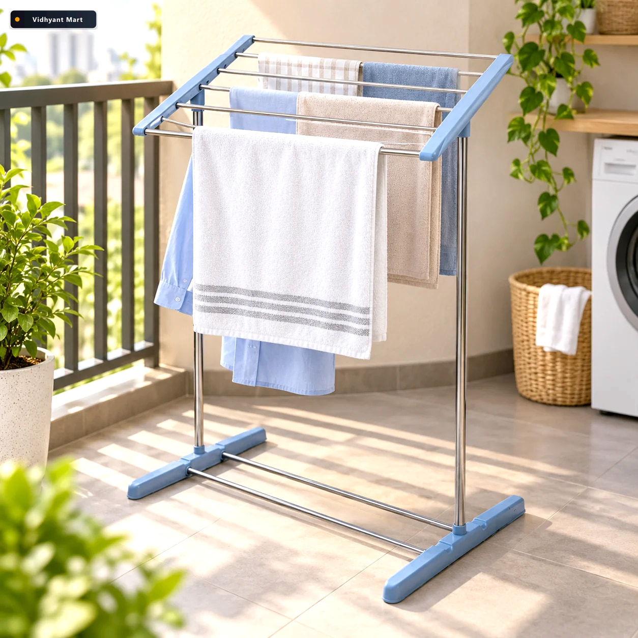 Vidhyant Mart Portable Clothes Drying Rack Foldable Steel Plasti 2
