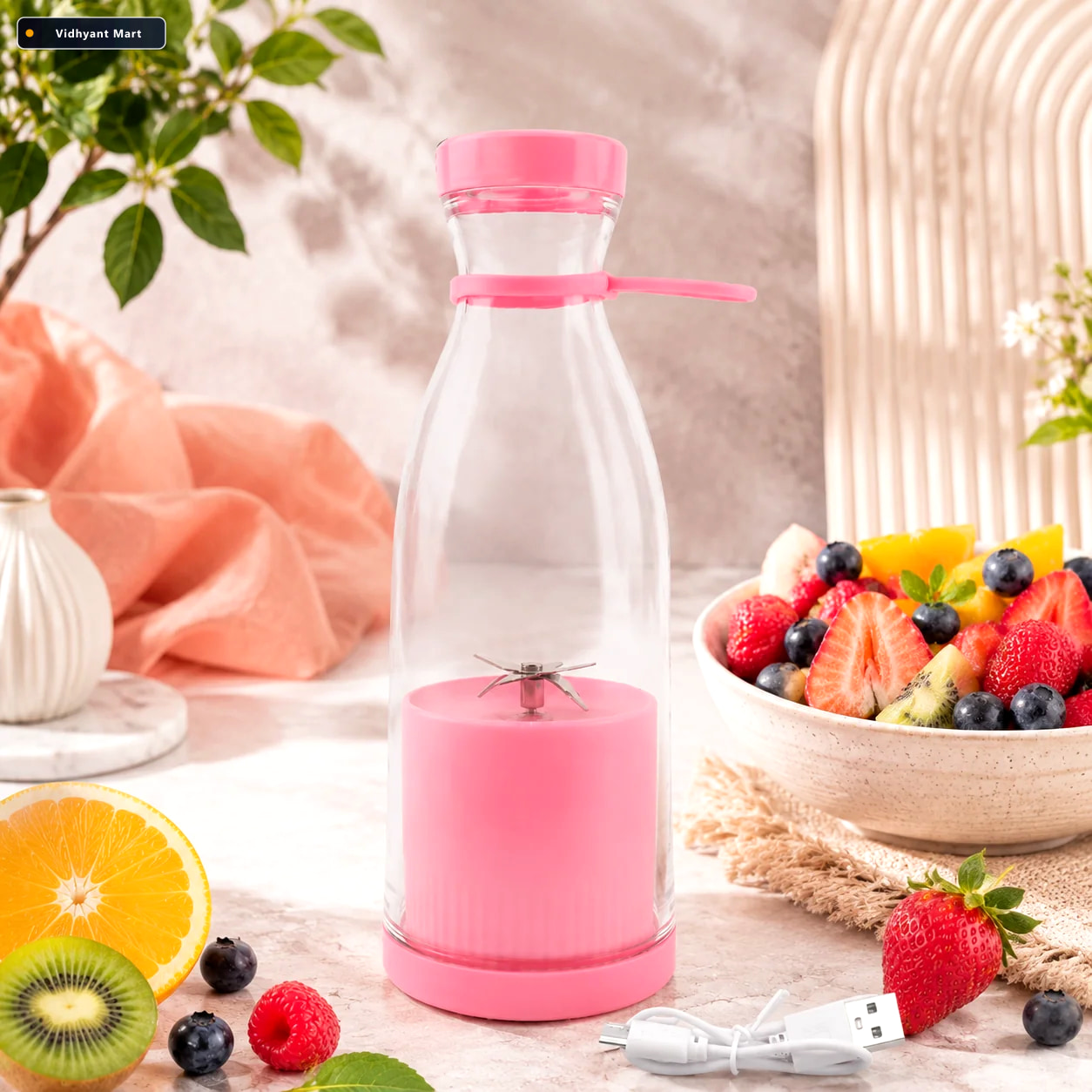 Vidhyant Mart Portable Juicer Blender 420ml Smoothie Maker With 1