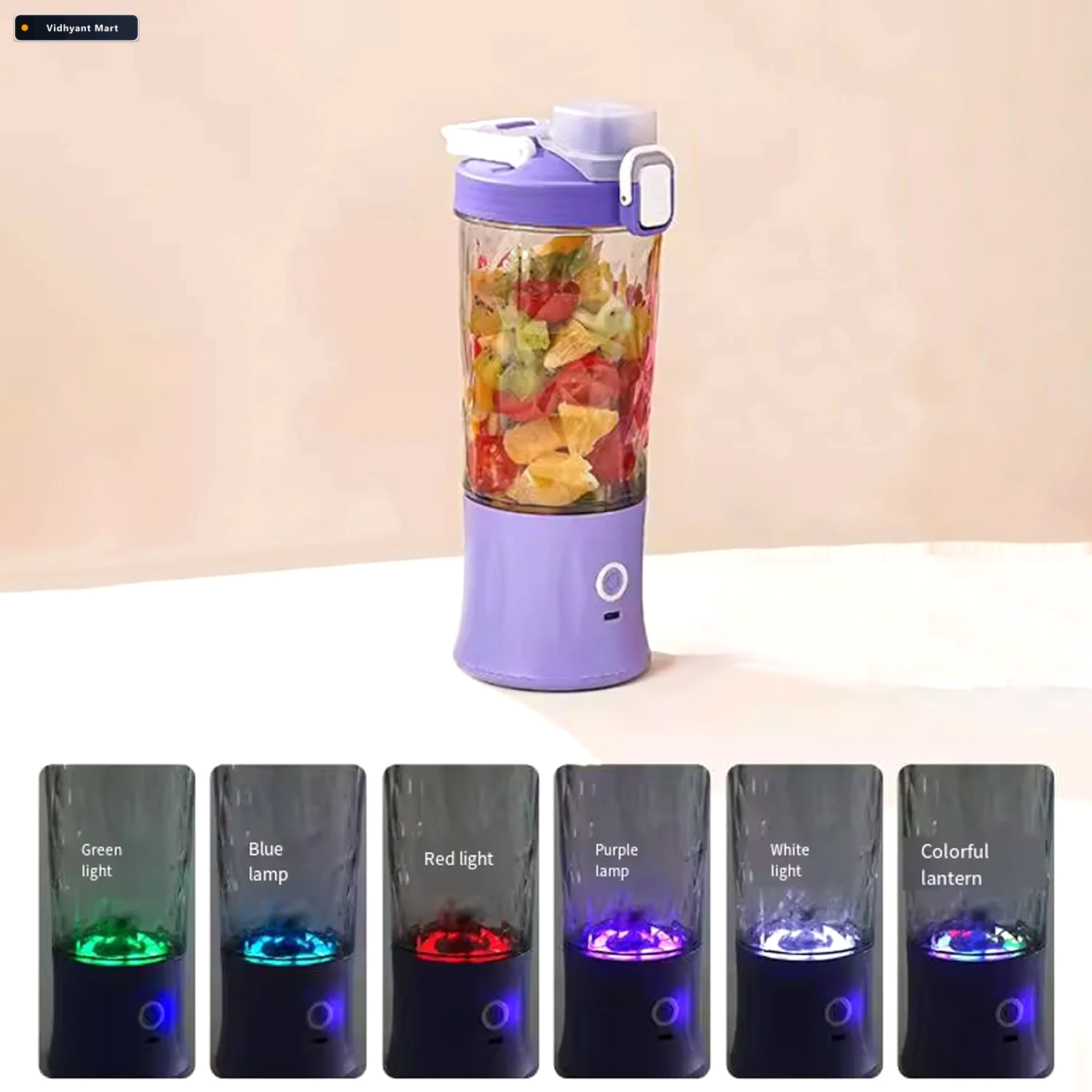 Vidhyant Mart Portable Juicer Usb Rechargeable 8 Blades 600ml In 3