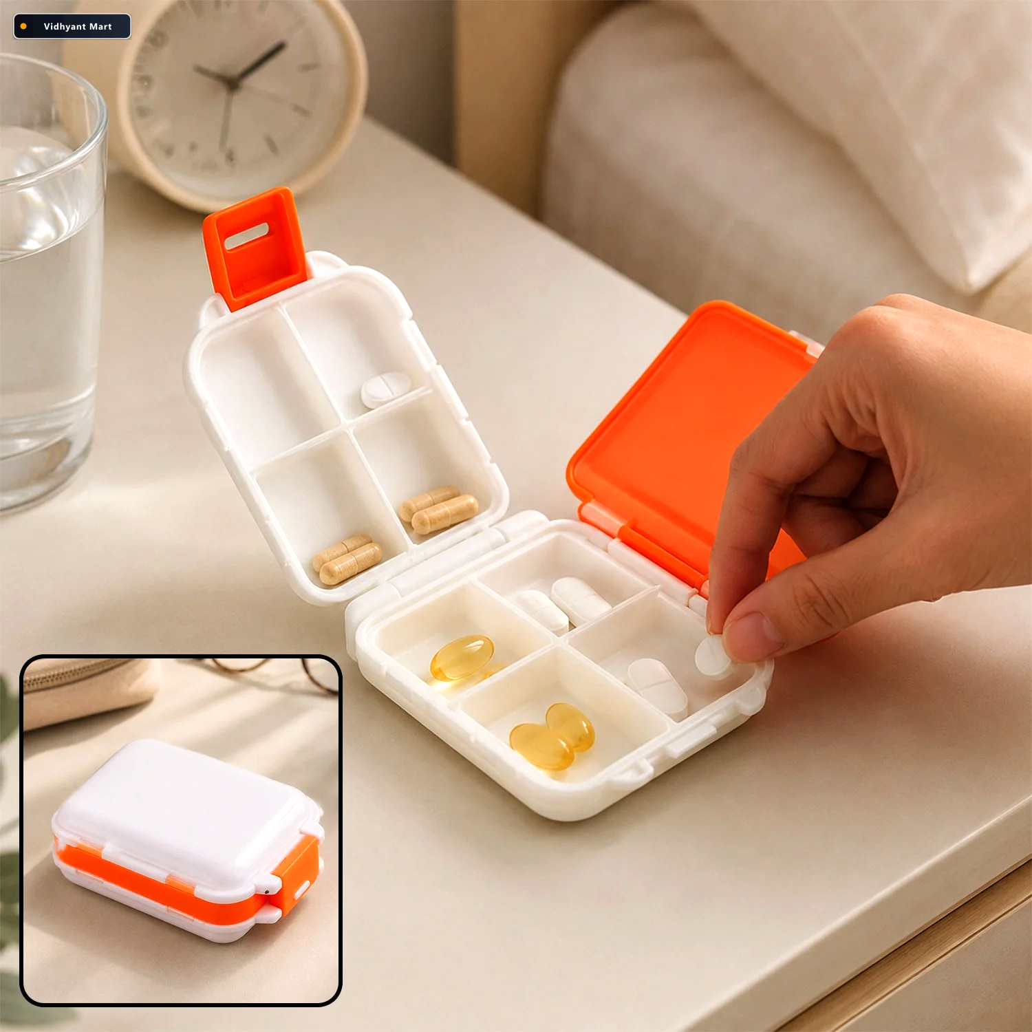 Vidhyant Mart Portable Pill Organizer Dual Sided 8 Compartments 1