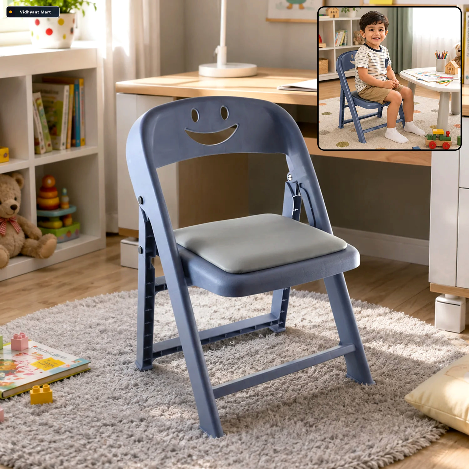 Vidhyant Mart Portable Plastic Foldable Kids Chair With Cushion 1